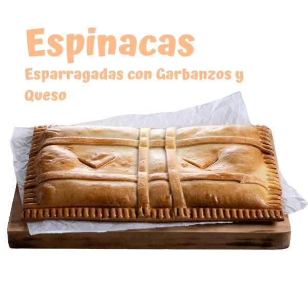 Empanada de espinacas esparragadas con garbanzos y queso